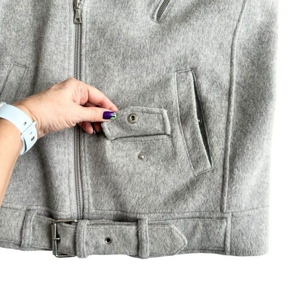 NWT Theory wool cashmere moto jacket zip snap buckle belt gray Tralsman DF large - Picture 6 of 16